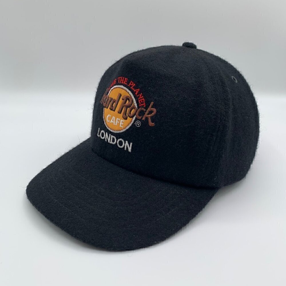 Hard Rock Cafe London Vintage Black Wool Blend Strapback Hat